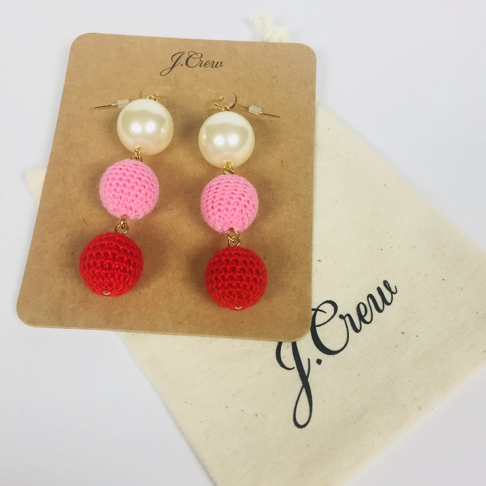 J. Crew Crochet Bead And Pearl Drop Earrings NWT - Picture 2 of 5